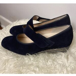 12-26 Hassia Shoes Wedge heel Blue Suede Strap 5.5 7.5